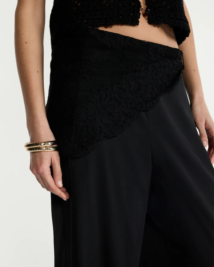 F&F Satin Lace Scarf Detail Wide Leg Trousers in Black | Tesco F&F