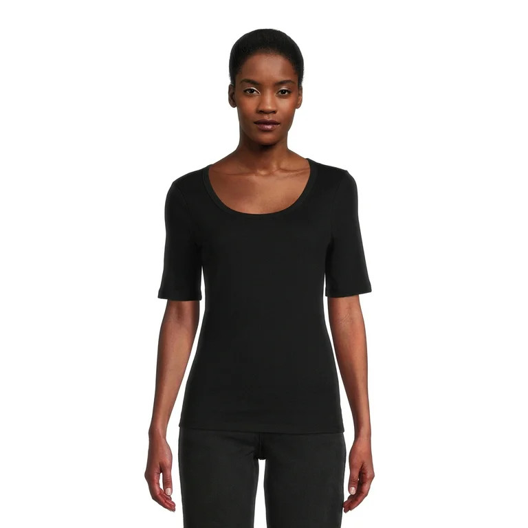 Time and Tru Women's T-Shirt with Elbow Length Sleeves | Walmart (US)