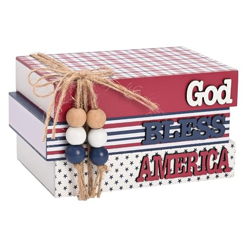 Valery Madelyn 4th of July Decorations, 4th of July Table Decor, Patriotic Book Decor in Red White and Blue, Americana Book Stack Decorations for Tiered Tray Shelf USA 250th Anniversary, 5 Inch | Amazon (US)