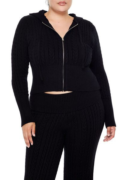 Plus Size Cable Knit Zip-Up Hoodie | Forever 21