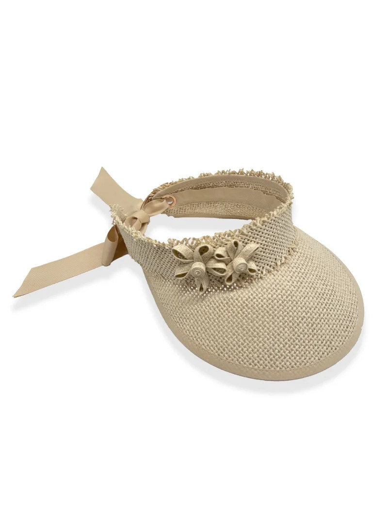 Time And Tru Women's Flower Straw Visor Hat, OSFM, Natural | Walmart (US)