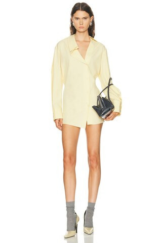 THE ATTICO Asymmetrical Shirt Mini Dress in Pale Yellow - Yellow. Size 40 (also in 38, 42). | FWRD 