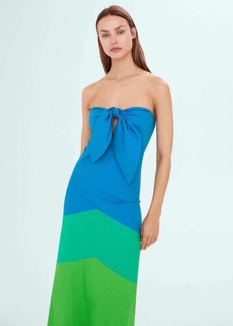 Multi-colored dress with knot neckline -  Women | Mango USA | MANGO (US)
