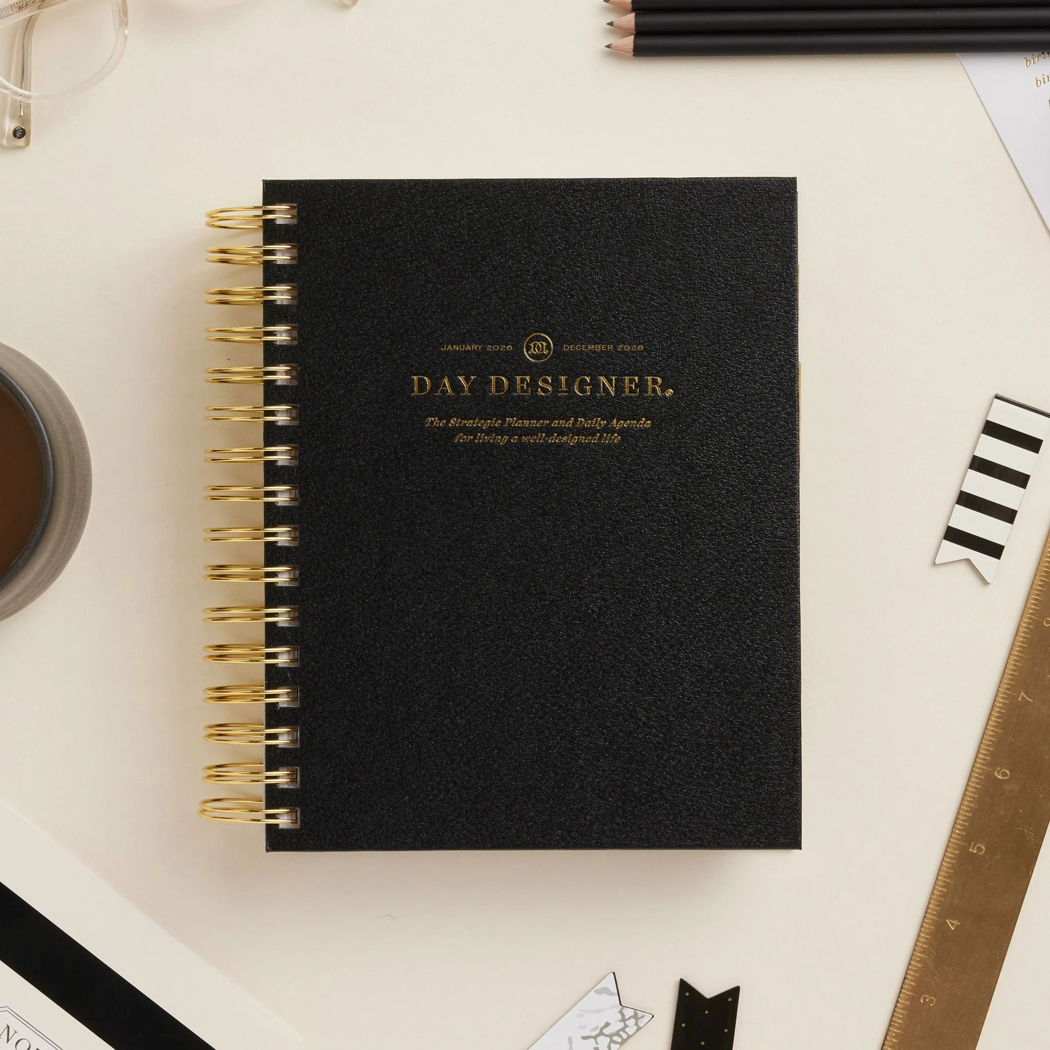 2026 Mini Daily Planner: Classic Black Pebble Texture | Day Designer