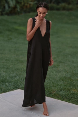 Celandine Plunge-Neck Linen Blend Maxi Dress | Anthropologie (US)