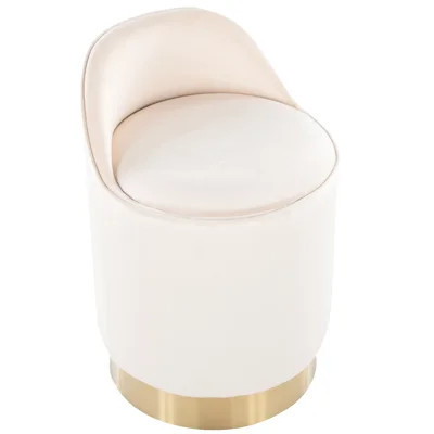 18" Cream Velvet Vanity Stool With Gold Metal Swivel, Contemporary Design, Removable Storage, Indoor Use, 250 Lbs Weight, No Assembly Required Swivel | Wayfair North America