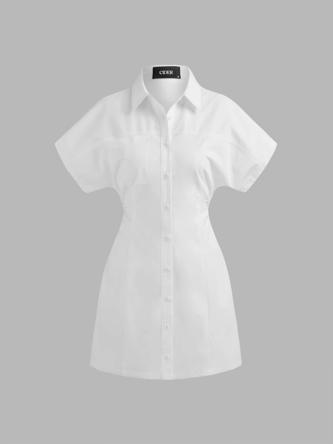 Collar Solid Ruched Short Sleeve Mini Shirt Dress | Cider