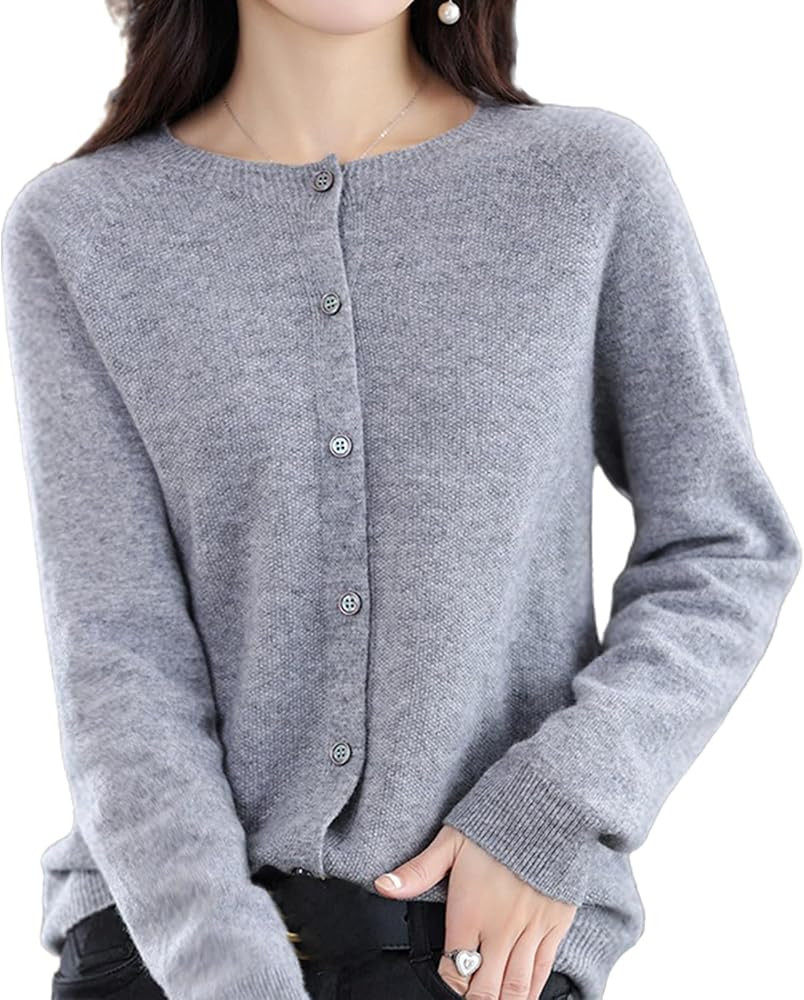 2024 Cashmere Button Front Long Sleeve Cardigan Soft Warm Knit Elastic Jumpers,Cashmere Cardigan ... | Amazon (US)