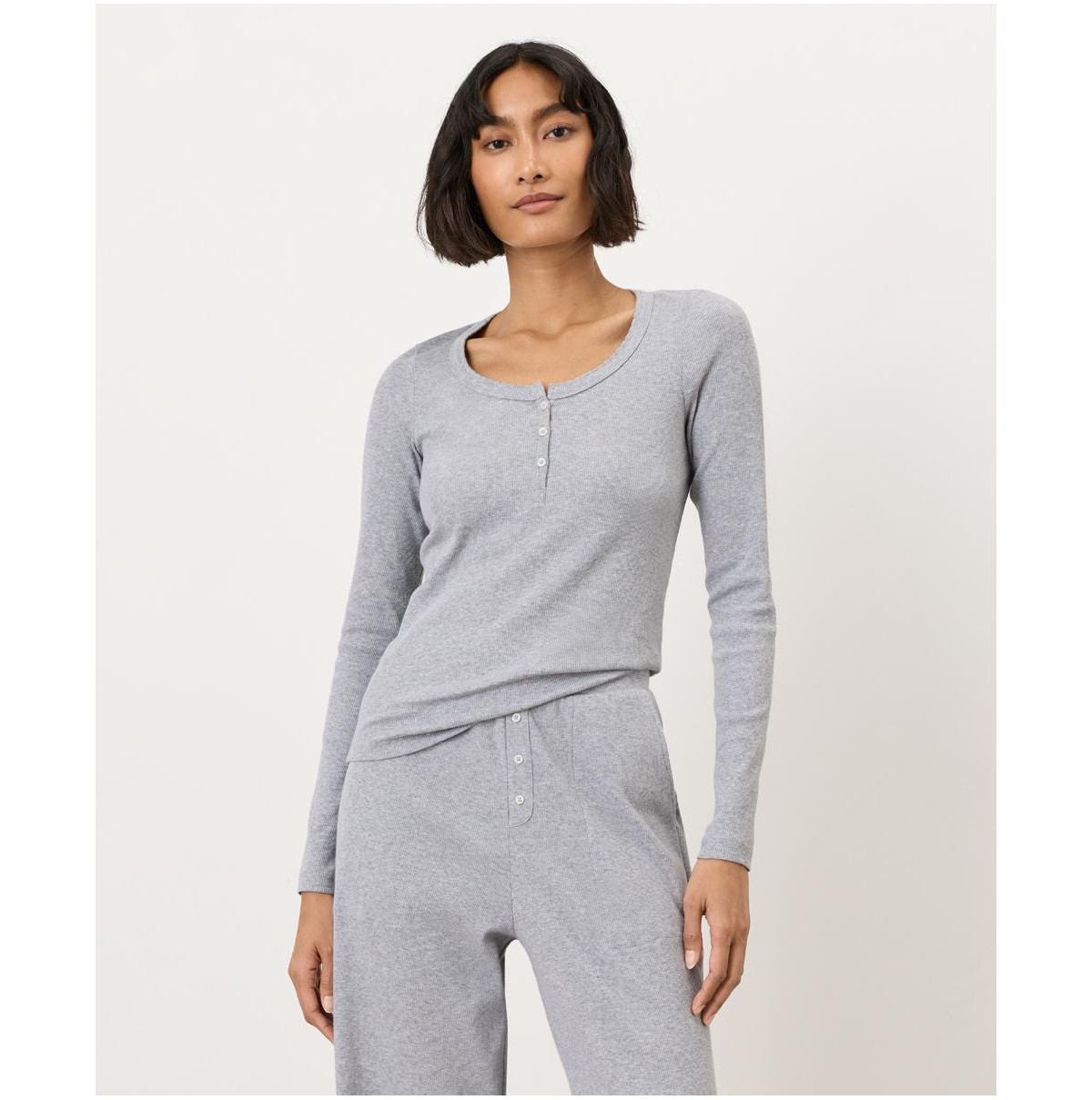 Pact Women's Dream Rib Slim Henley made with organic cotton Top - Heather grey | Macy's