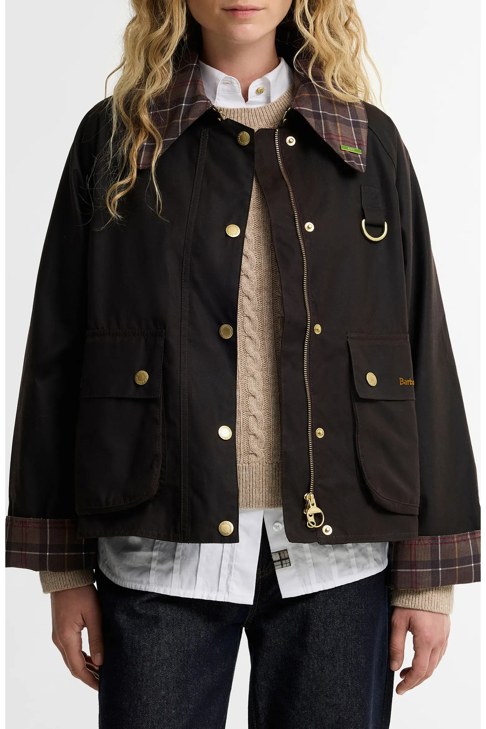 Barbour Icons Tartan Collar Spey Waxed Cotton Jacket (Women) | Nordstrom | Nordstrom