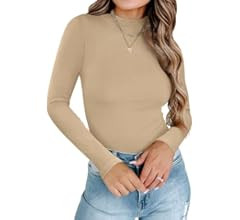 PINKMSTYLE Womens Double Lined Mock Neck Long Sleeve Tops Slim Fitted Thermal Underwear Fall Outf... | Amazon (US)