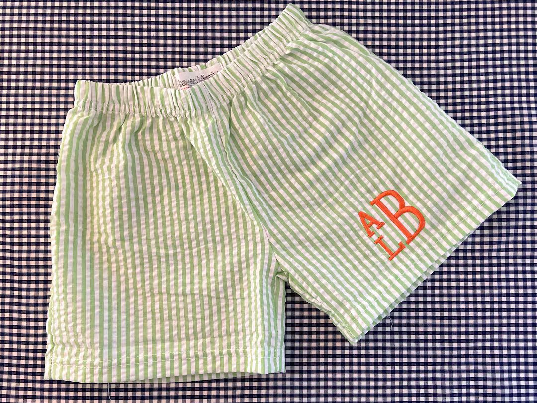 Boys Monogrammed Seersucker Shorts, Toddler Personalized Shorts, Childs Gift, Summer Outfit, Prep... | Etsy (US)