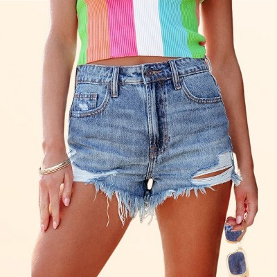 Clearlove Womens Denim Shorts 2026 Trendy Frayed Hot Shorts 2.5" Inseam Ripped Mid Rise Jean Shorts with Pockets Frayed Hem Shorts, Denim Blue - L | Target