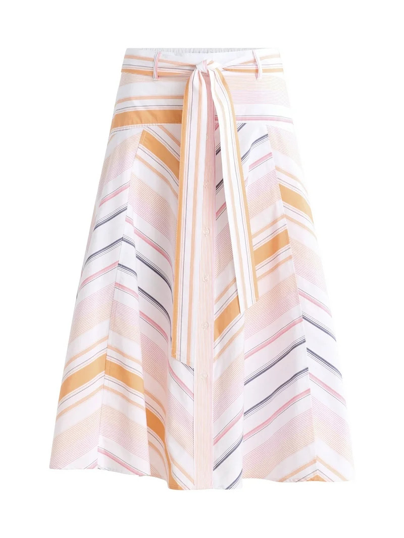 Free Assembly Women's and Women's Plus Size Belted Button Front Cotton Midi Skirt, XS-4X | Walmart (US)