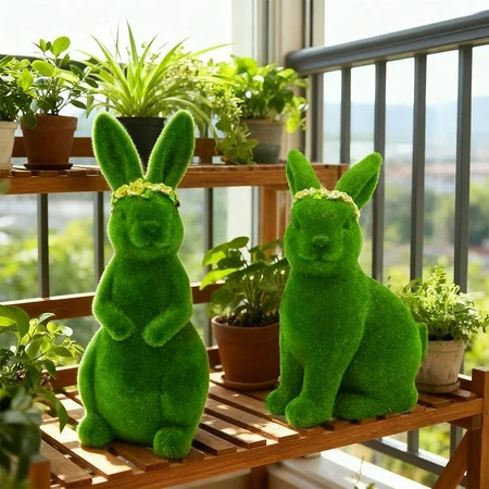 CQCYD under $5 2Pcs Flocked Easter Bunny, Flocked Easter Bunny Decor, Green Tabletop Holiday Ornament, Spring Easter Home Decoration, Festive Mantel Centerpiece Bunny, Cute Easter Rabbit Figurine | Walmart (US)