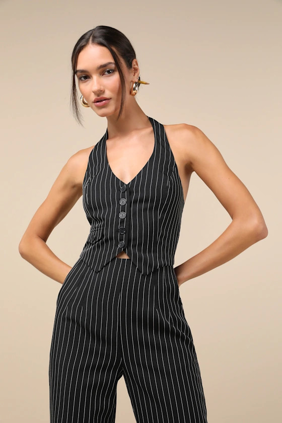 Pur-Suit of Chic Black and White Pinstripe Vest Top | Lulus