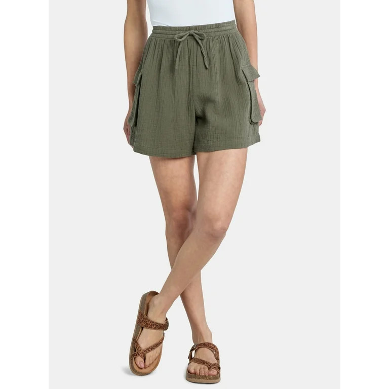 Time and Tru Women's Double Cloth Cotton Cargo Shorts, Sizes XS-XXXL | Walmart (US)