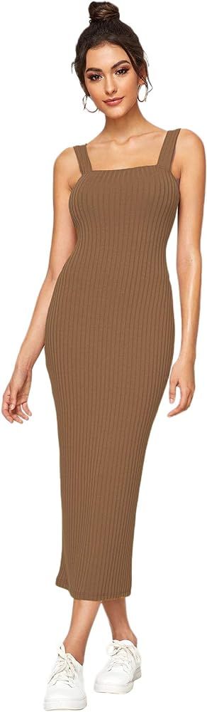 Verdusa Women's Sleeveless Slit Back Ribbed Bodycon Midi Tank Dress | Amazon (US)