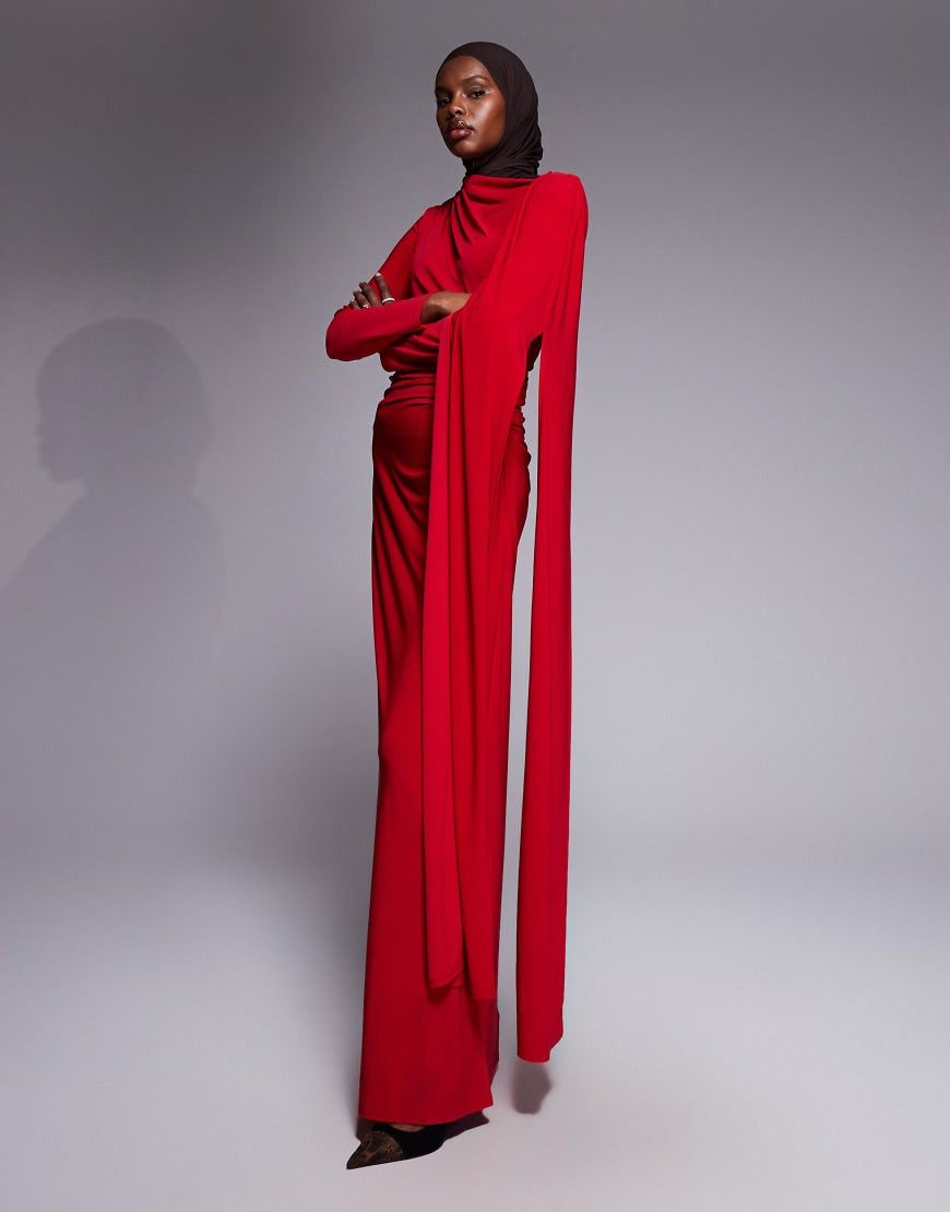Daska slinky cape detail maxi dress in red | ASOS (Global)