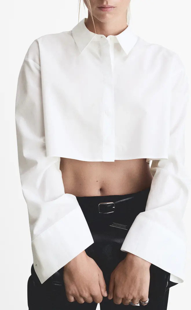 MANGO Crop Button-Up Shirt | Nordstrom | Nordstrom