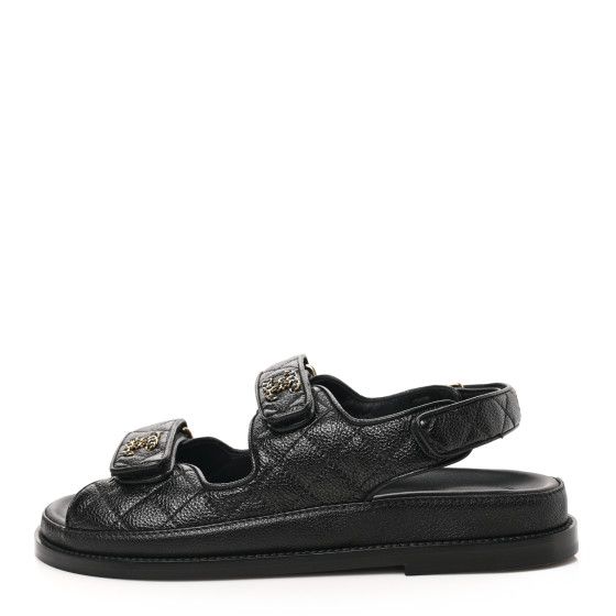 Grained Calfskin Velcro Dad Sandals 39 Black | FASHIONPHILE (US)