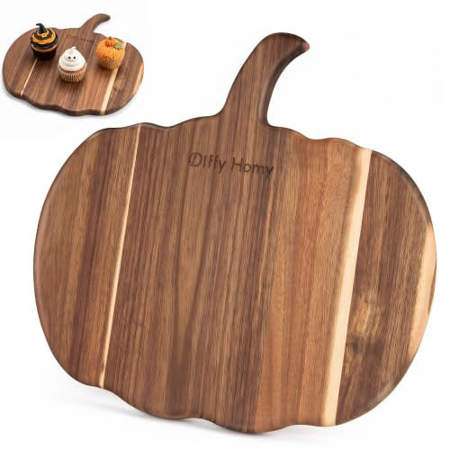 Diffy Homy Pumpkin Cutting Board Wood, Acacia Wood Pumpkin Shaped Charcuterie Board with Handle, 13" x 9" Halloween Fall Kitchen Decor, Gothic Serving Platter & Thanksgiving Hostess Gift | Amazon (US)