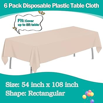 Ivory 6 Pack Plastic Table Cloth 54" x 108", Disposable Tablecloths Rectangle Table Cover, Plasti... | Amazon (US)