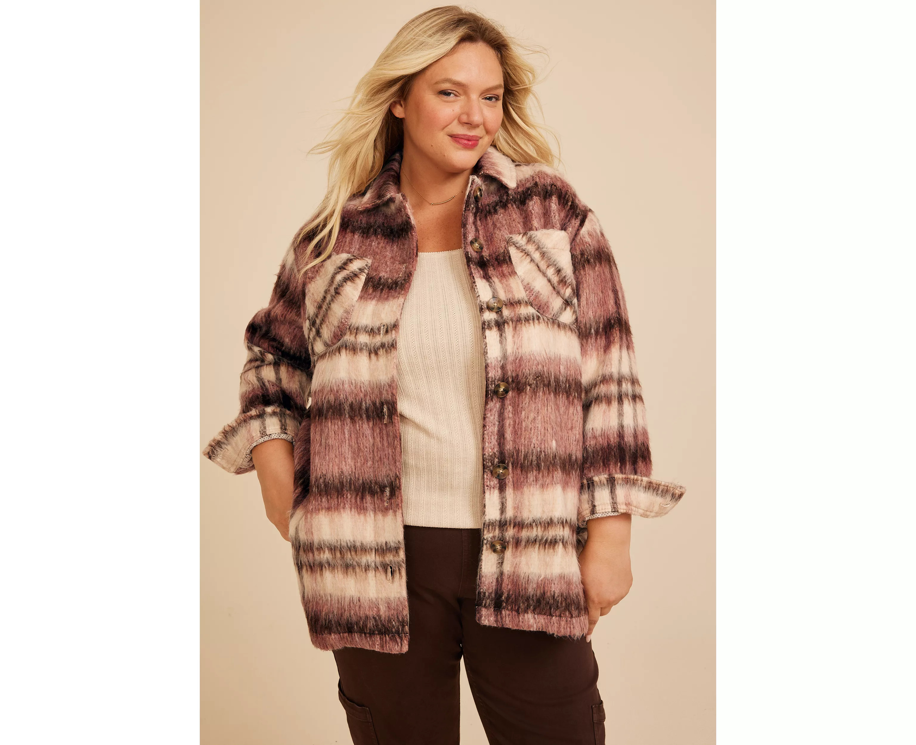 Plus Size Brushed Plaid Oversized Shacket | Maurices