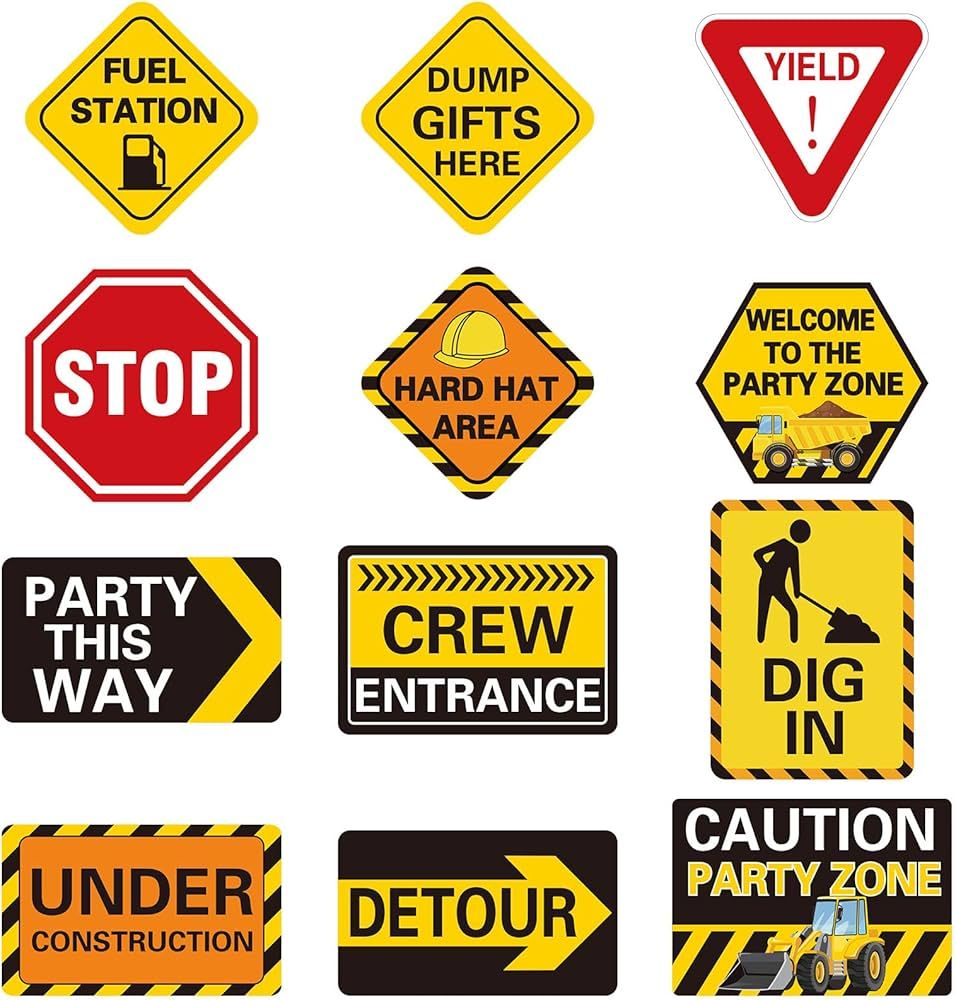 12 Pcs Construction Party Signs Traffic Zone Birthday Laminated Signs Children Construction Birth... | Amazon (US)