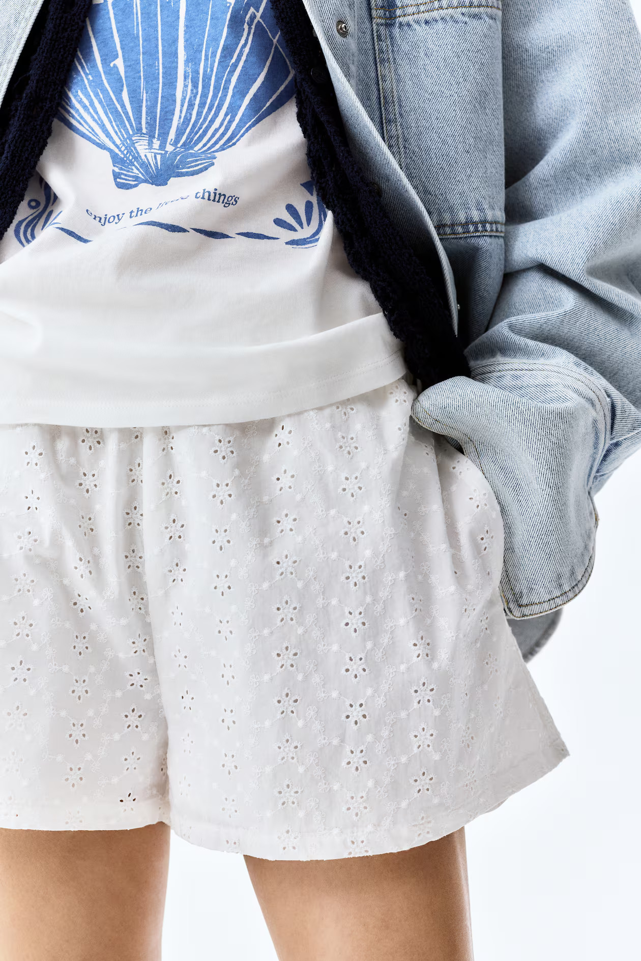 EYELET-EMBROIDERED SHORTS | H&M (US + CA)
