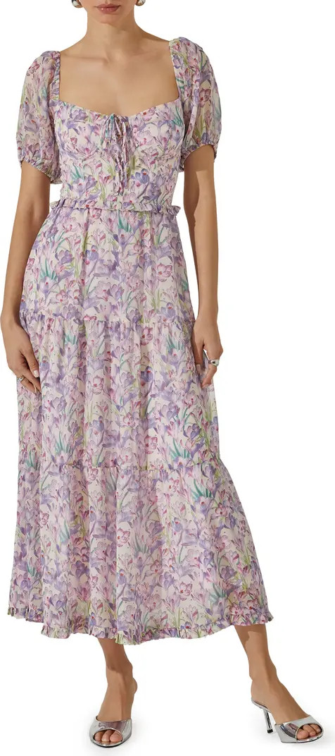 ASTR the Label Floral Bustier Bodice Tiered Midi Dress | Nordstrom | Nordstrom