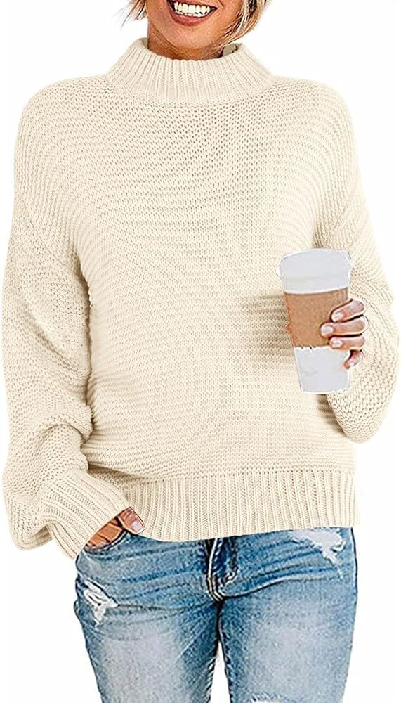 Imily Bela Womens Chunky Mock Neck Pullover Sweaters Fall Long Sleeve Casual Knit Sweater | Amazon (US)