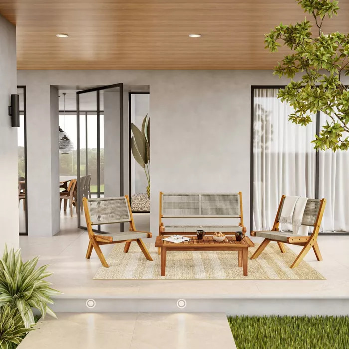 Acacia 4pc Outdoor Conversation Set with Folding Seating - Caramel - TK Classics | Target