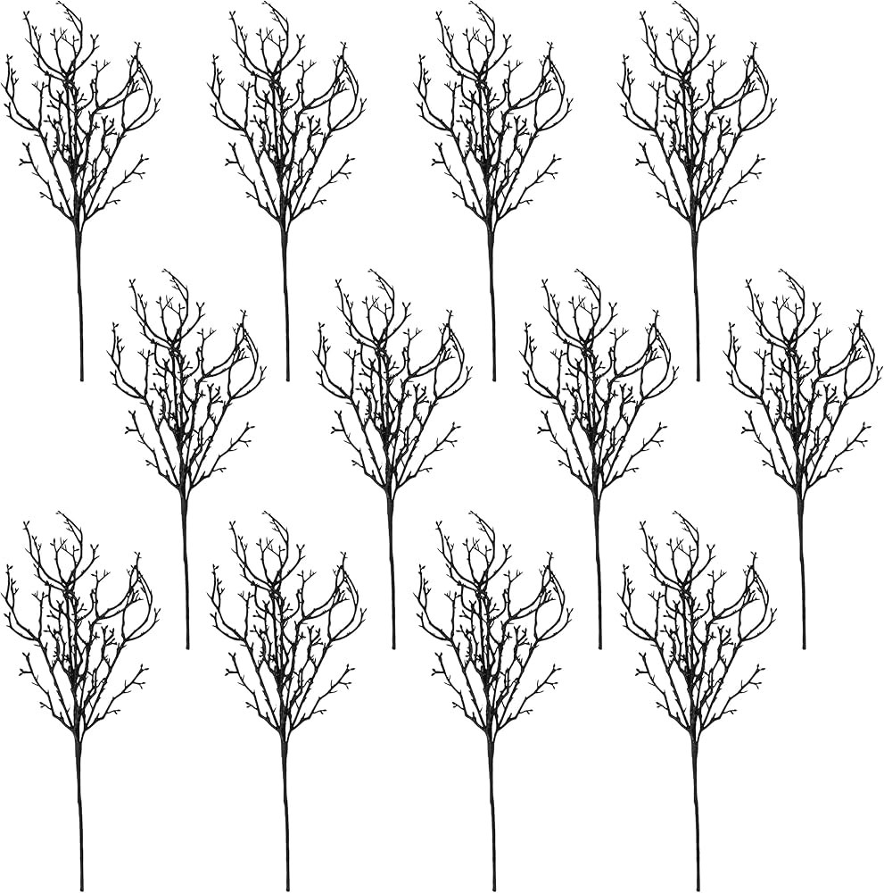 12 Black Glitter Branches Floral Twig Spray Artificial Embellishing Stems Glitzy Sparkle for Hall... | Amazon (US)