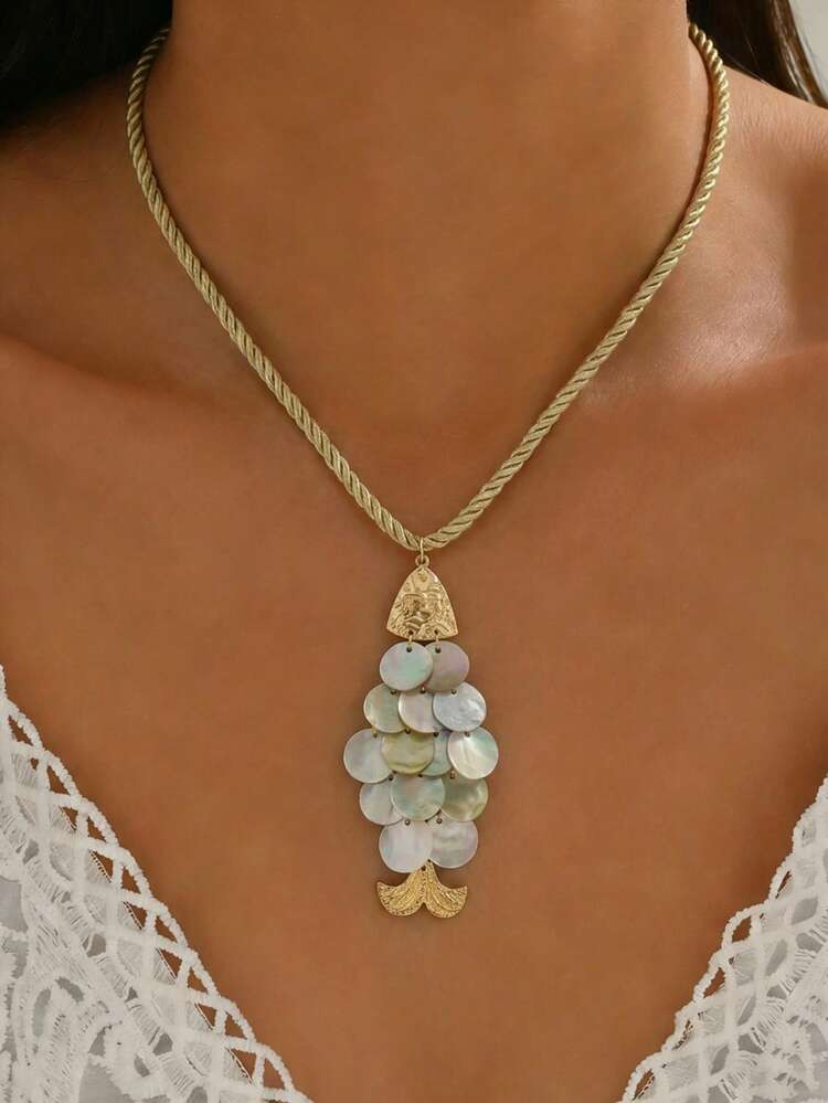 1pc Spring/Summer Personalized Lively Fish Pendant Necklace, Casual Beach Vacation Wear For Women | SHEIN