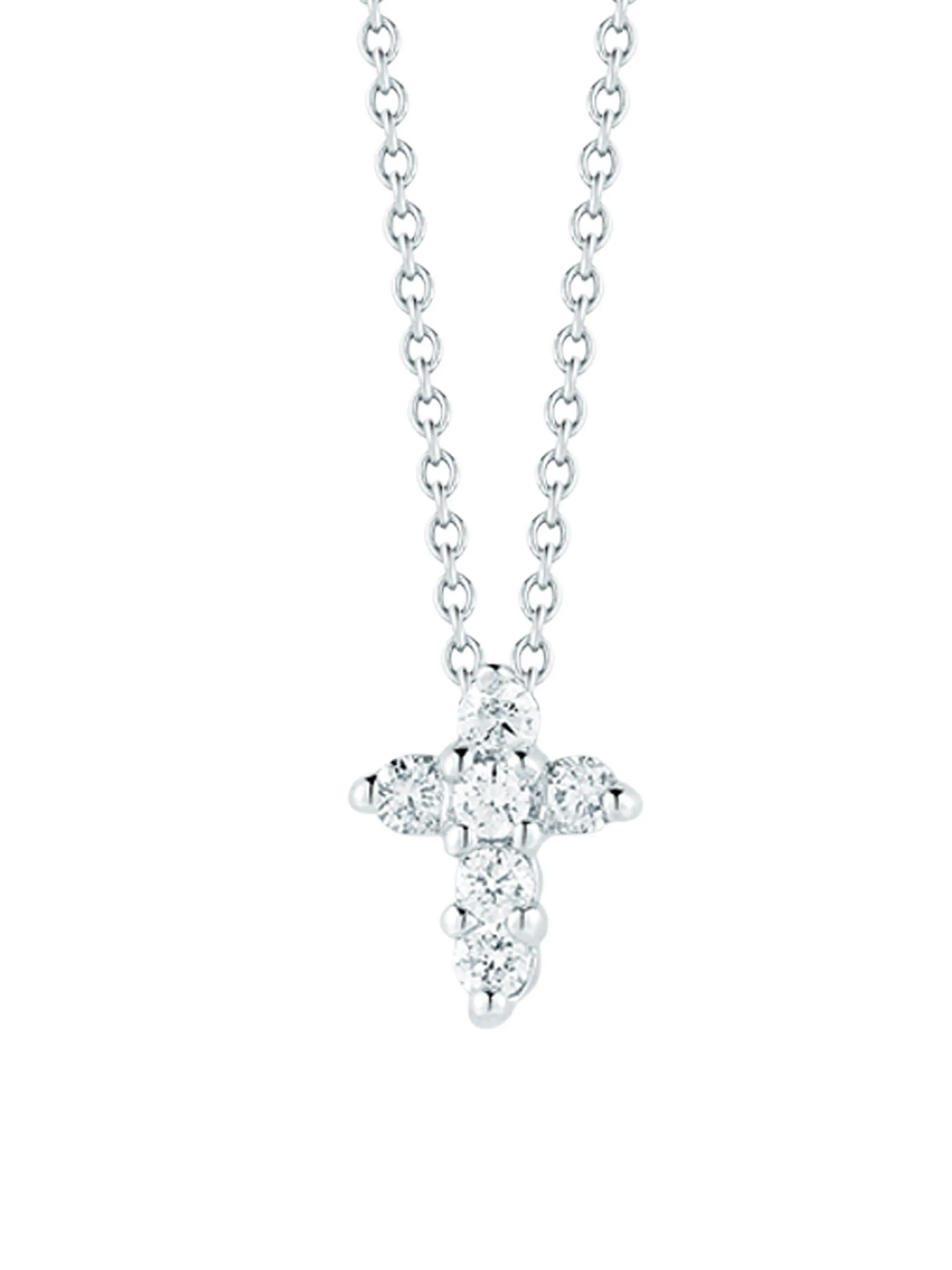 Shop Roberto Coin Tiny Treasures 0.11 TCW Diamond &amp; 18K White Gold Baby Cross Pendant Necklac... | Saks Fifth Avenue