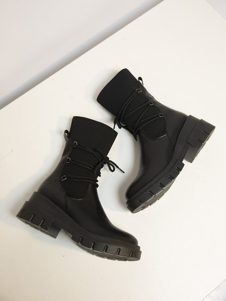 Minimalist Lace-up Decor Mid Calf Boots | SHEIN