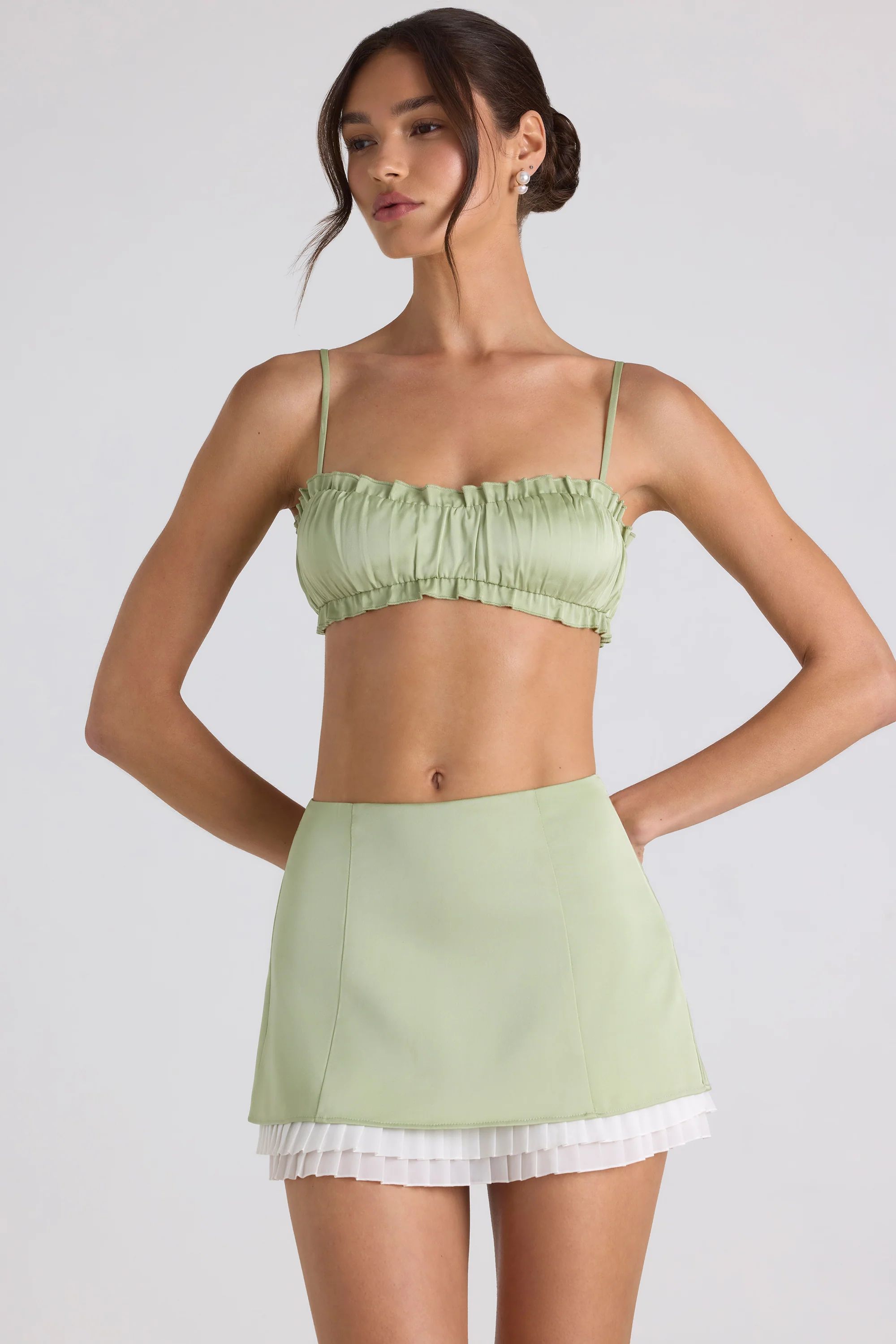 Layered Mid-Rise Mini Skirt in Spring Green | Oh Polly