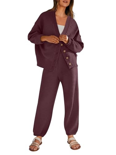 ANRABESS Women 2 Piece Outfits Waffle Knit Long Sleeve Cardigan Set Casual Sweater Pants Lounge S... | Amazon (US)