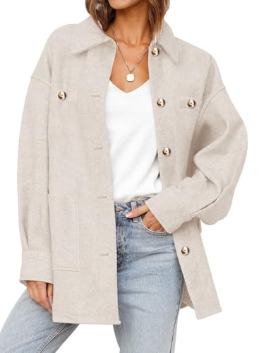 Dokotoo Women's Fall Oversized Long Sleeve Shacket Jackets 2024 Button Down Coats with Pockets | Amazon (US)