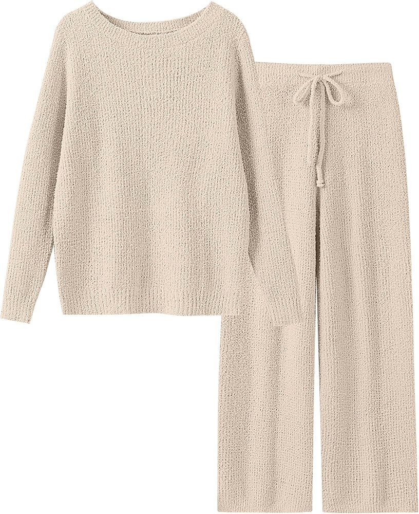 ANRABESS Womens Fuzzy Fleece Lounge Pajama Set 2 Piece Outfits Long Sleeve Top Sweater Pants Loun... | Amazon (US)