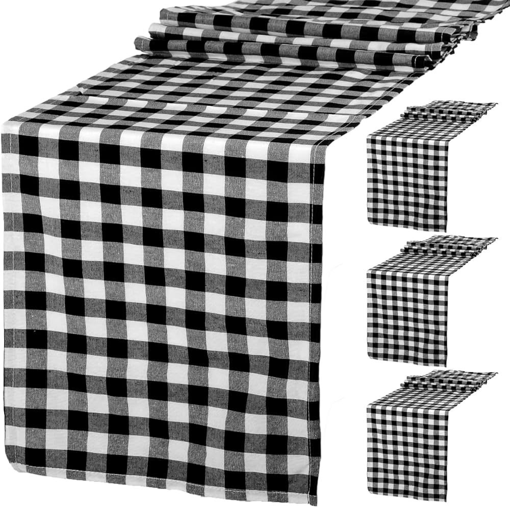 4 Pack Buffalo Plaid Table Runners Buffalo Check Collection Black and White 14x72inch Buffalo Che... | Amazon (US)