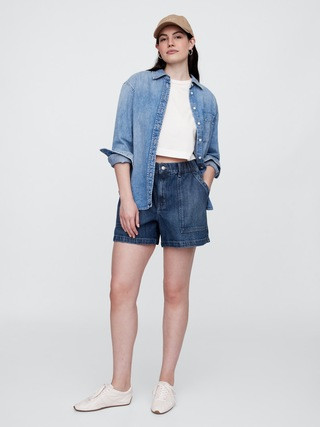 4" High Rise SuperSoft Denim Utility Shorts | Gap Factory