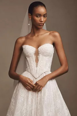 Wtoo by Watters Charlotte Strapless Basque-Waist A-Line Lace Wedding Gown | Anthropologie (US)