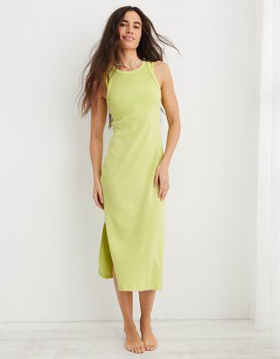 Aerie High Neck Ribbed Midi Dress | Aerie