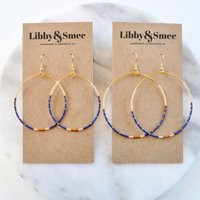 Navy Blue Beaded Hoop Earrings, Big Hoops, Boho Seed Bead Gift For Girlfriend, Lightweight Delicate Hoops | Etsy (US)