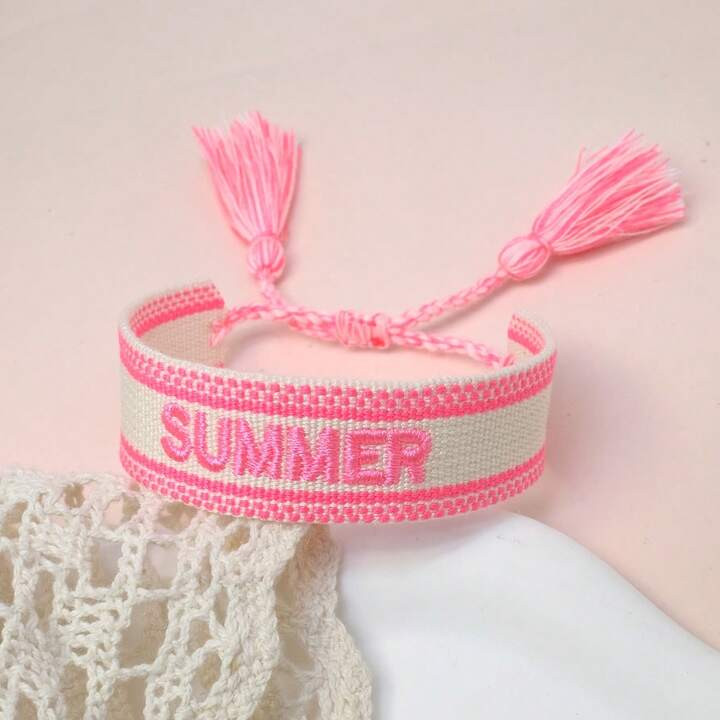 1pc Vintage Embroidered "SUMMER" Handmade Adjustable Bohemian Beach Holiday Style Bracelet, Suita... | SHEIN