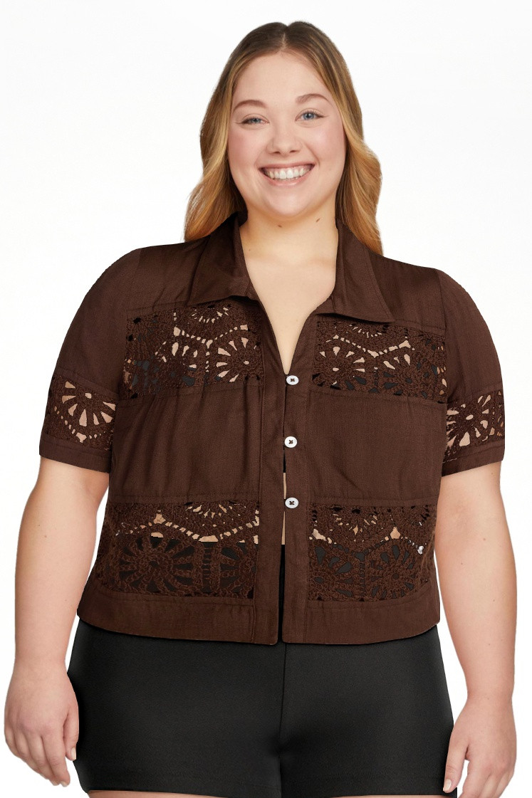 Time and Tru Women's and Women's Plus Size Palm Crochet Coverup Top, Sizes XS-3X | Walmart (US)