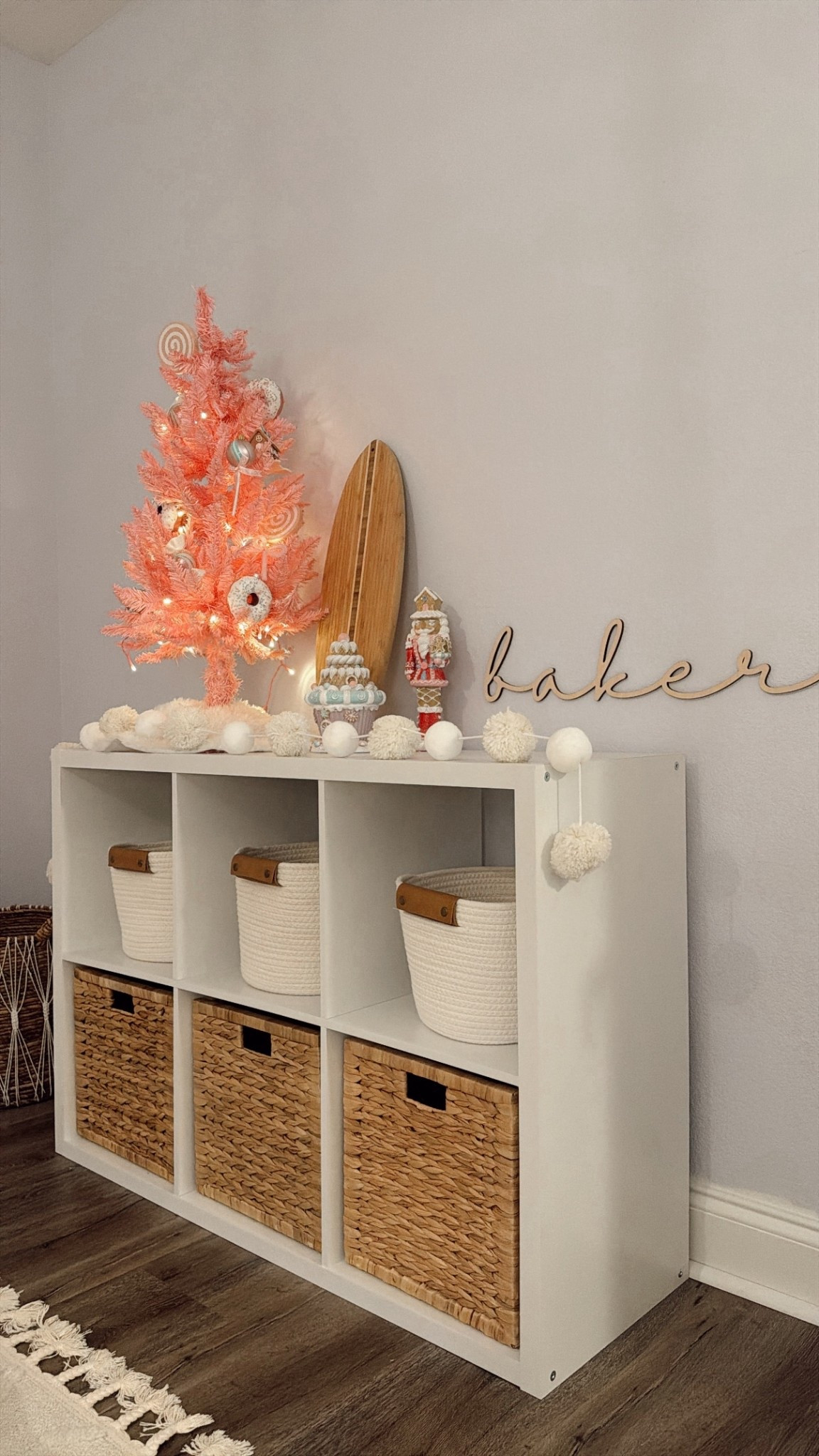 Kids small pink Christmas tree  
Toy storage 
Shelf with basket
Christmas decor 
Cubby shelf 
Storage baskets 

#LTKKids #LTKHoliday #LTKHome