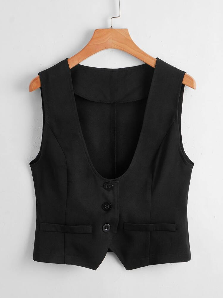 Solid Button Through Blazer Vest | SHEIN